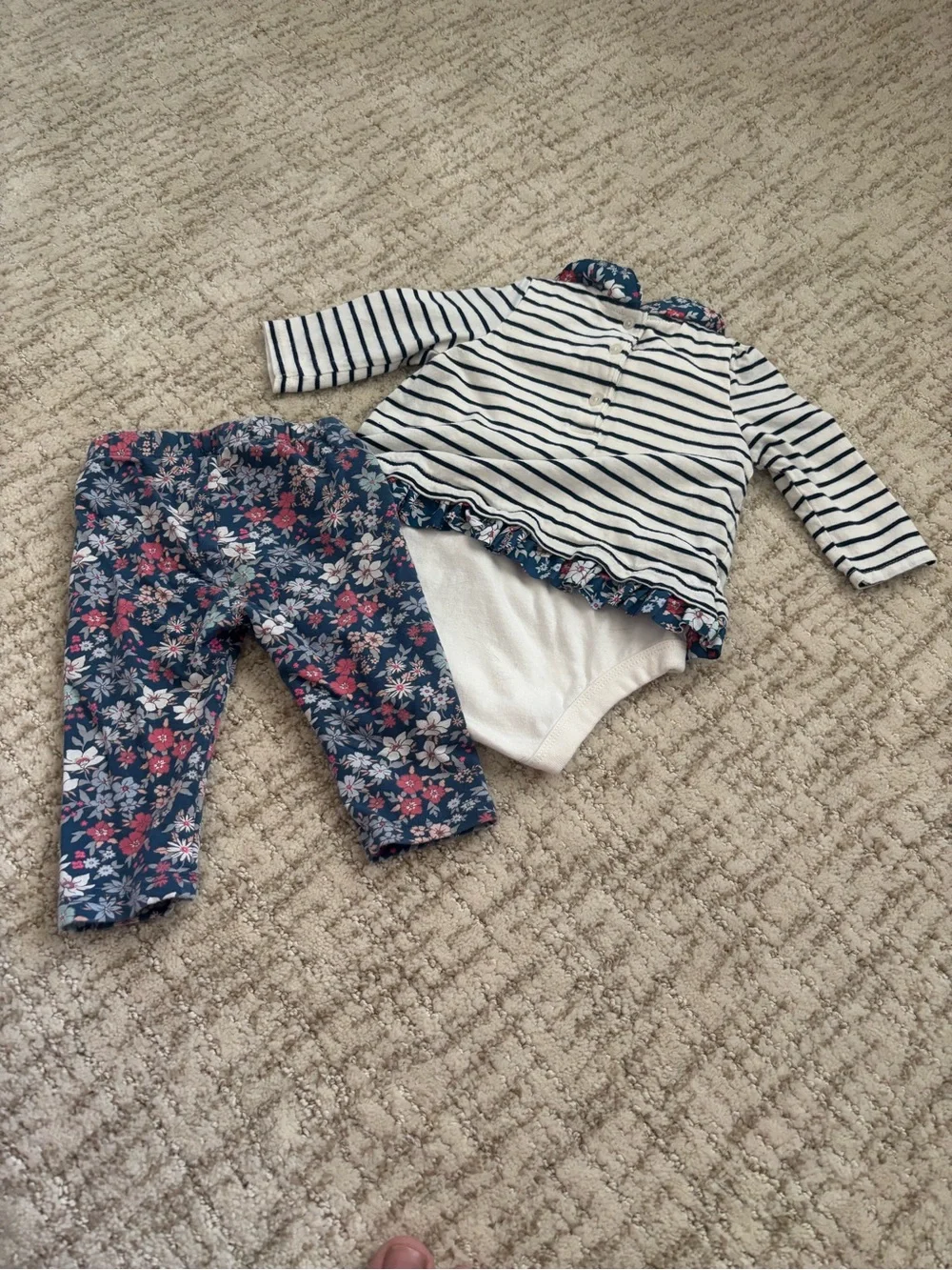Baby Gap Floral and Striped Two-Piece Outfit Bundle 3:6 months- Navy, Pink, Red